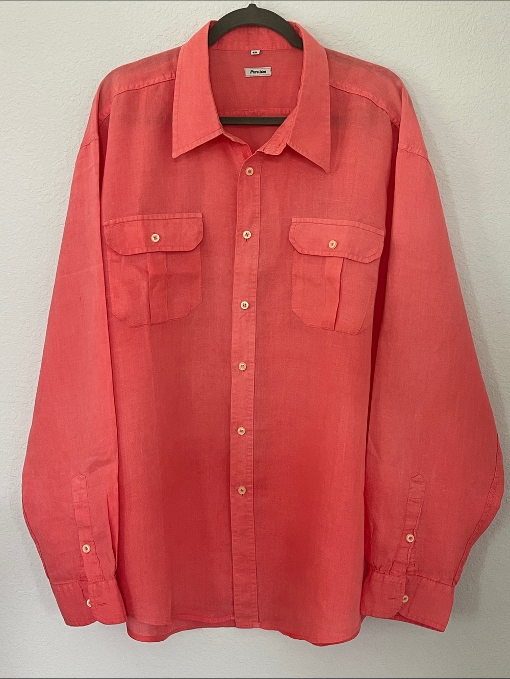 Puro Lino 100% Linen Coral/Salmon Button Front Shirt Men’s 4XL
